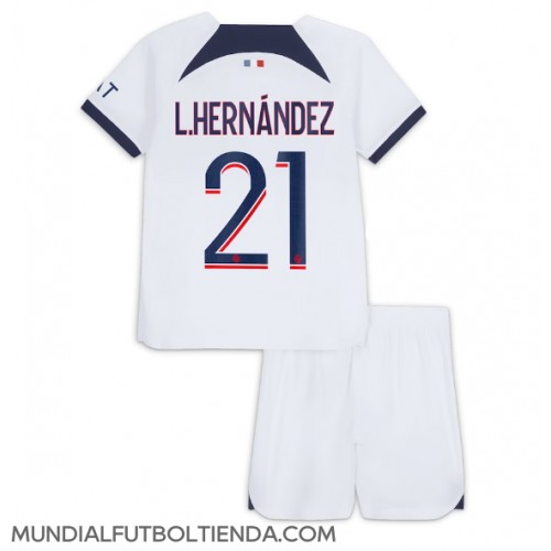 Camiseta Paris Saint-Germain Lucas Hernandez #21 Segunda Equipación Replica 2023-24 para niños mangas cortas (+ Pantalones cortos)
